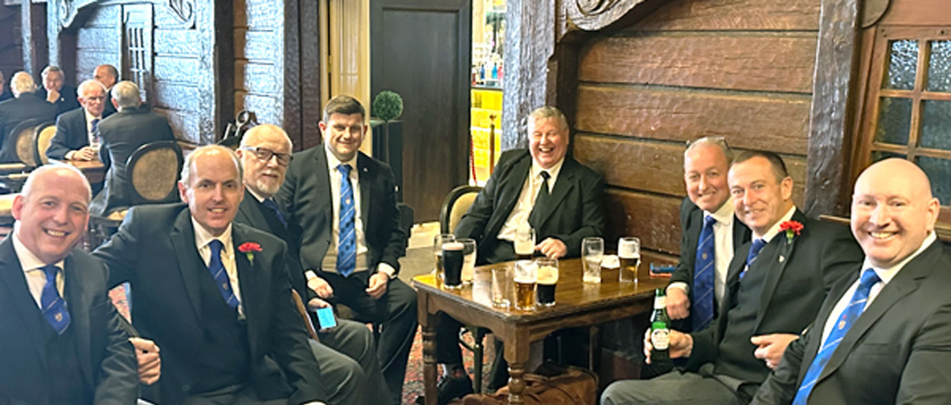 Adelphi Lodge brethren enjoying a drink in the Spanish Galleon Bar.