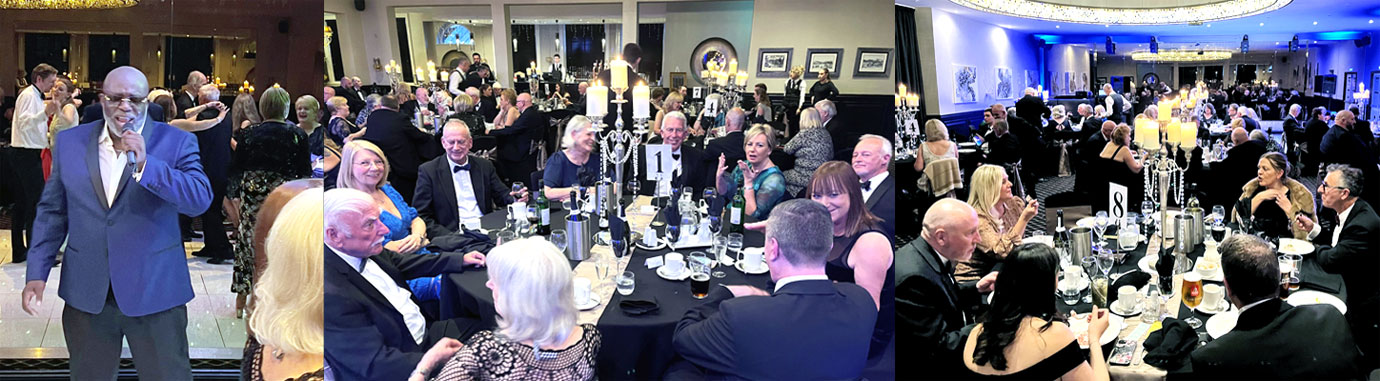 Pictured left: A-Kay entertains. Pictured centre: Debbie and Mark (centre) enjoying the evening festivities. Pictured right: A well supported evening at the Southport Group Ball.