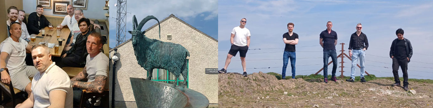 Pictured left: Light blues having drinks. Pictured centre: The statue at the top of Great Orme. Pictured right: Light blues at the top of Great Orme.