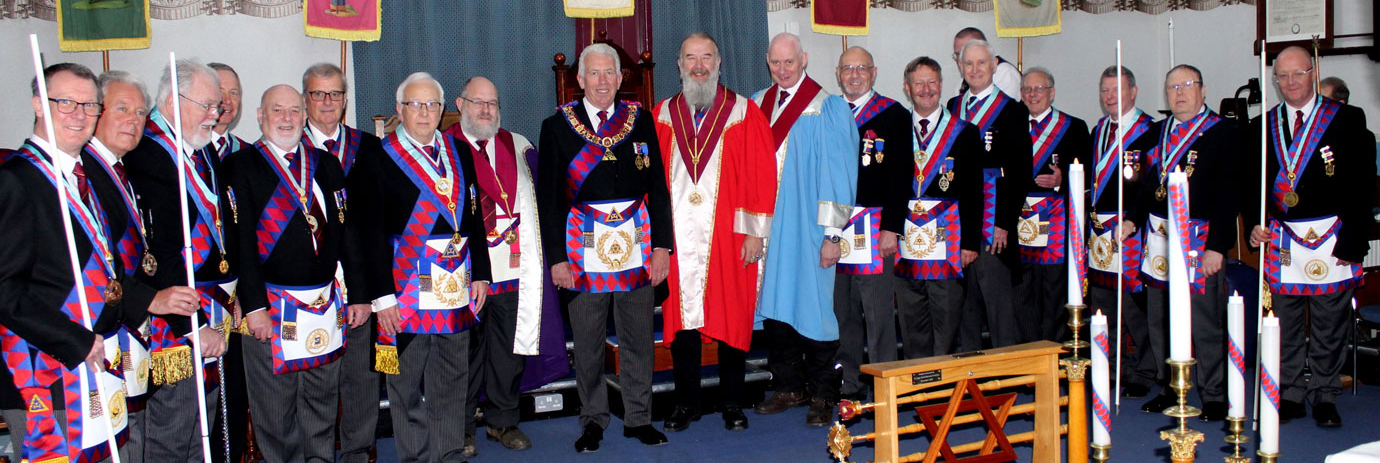 Mark Matthews (centre) with the three principals, grand and acting Provincial grand officers.