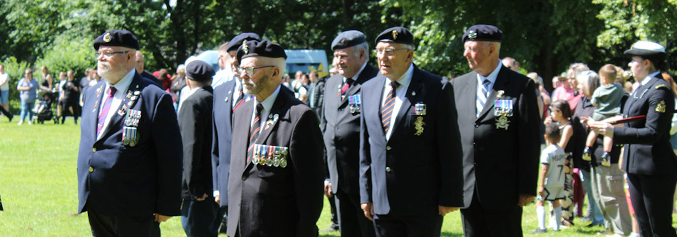 Veterans assemble for the parade with Jimmy Williams of Dominion Lodge No 4289 (front row centre).