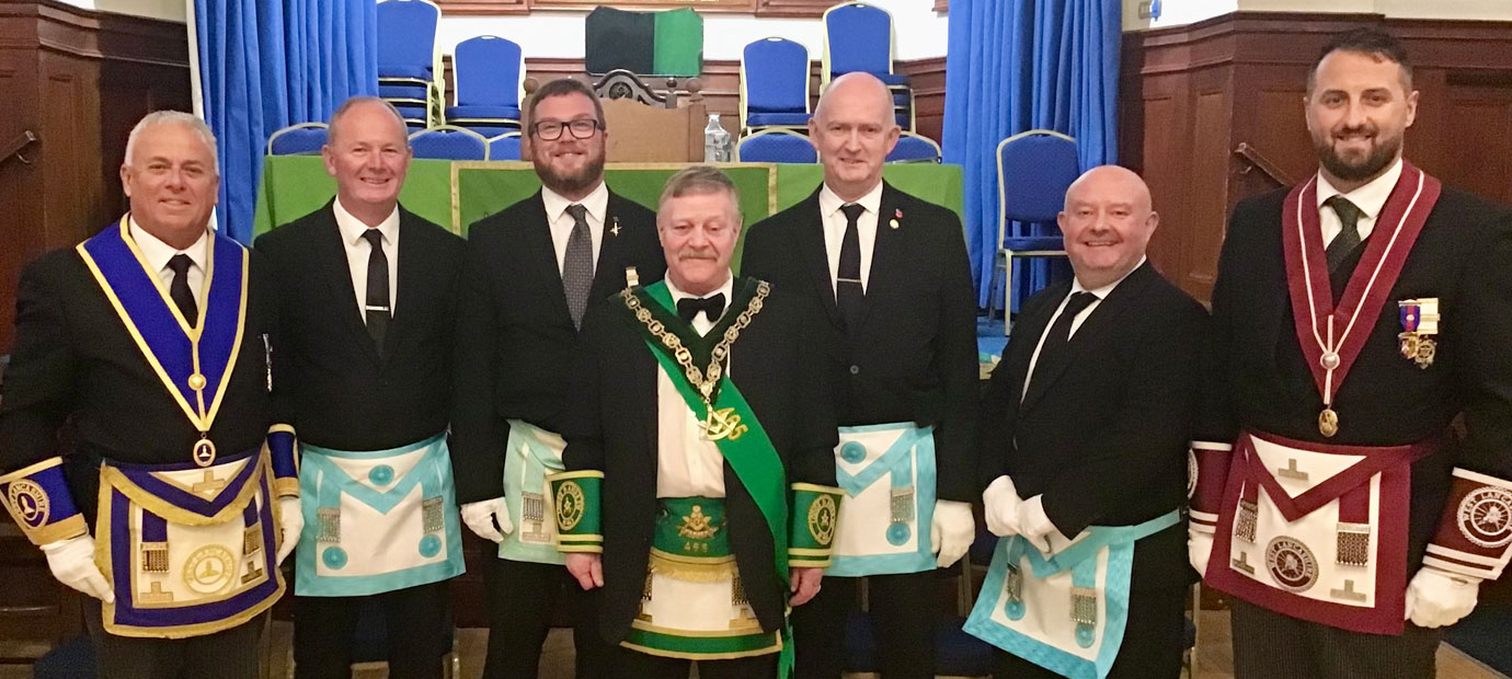 The six South Fylde Freemasons with the newly installed WM. Pictured from left to right, are: John Topping, David Eastwood, Will Buchanan, James White, William Buchanan, Peter Grihault and David Jenkinson