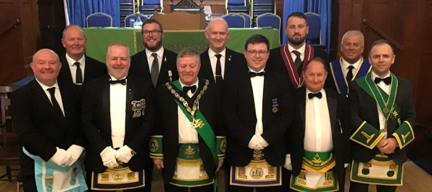 The six South Fylde Freemasons with the newly installed WM and installing officers. Pictured from left to right back row, are: David Eastwood, Will Buchanan, William Buchanan, David Jenkinson and John Topping. Pictured from left to right front row, are: Peter Grihault, Jim Gold, James White, Johnathan Gold, Ian Gibson Paul and Stephen Campbell.