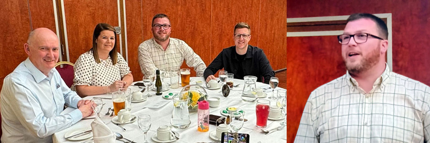 Pictured left from left to right, are: William Buchanan (Snr), Laura Eastwood, Will Buchanan and Jordan Brown. Pictured right: Will Buchanan thanks everyone for their attendance.