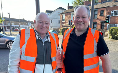 Pictured from left to right, are: Chairman of the Chorley and Leyland Group Peter Allen, with Regional Charity Steward Shaun Bilsborough, both attending to their marshalling duties.