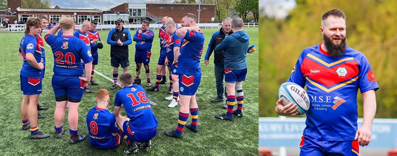 Pictured left: Half time pep talk from the West Lancashire coach Phil Marrow. Pictured right: Kieran Taylor-Bradshaw being told off for playing rugby league rules again.