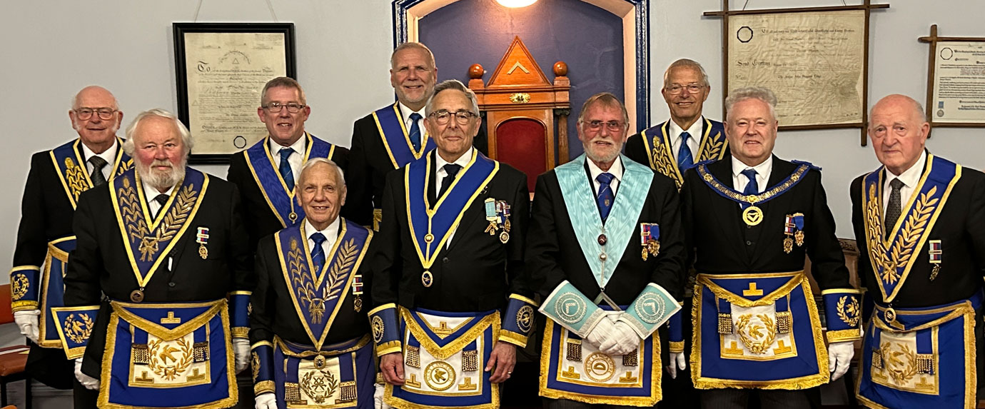 Grand and acting Provincial grand officers with John, Brian and Peter.