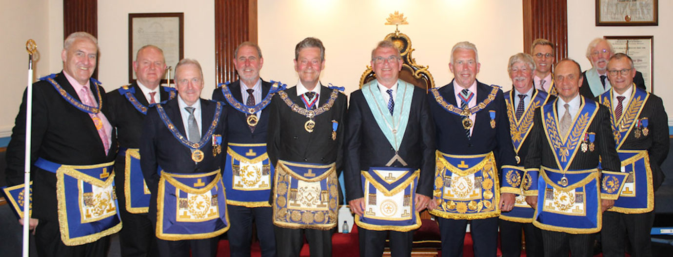 Provincial and grand officers from the Province of West Lancashire and the Province of Shropshire.