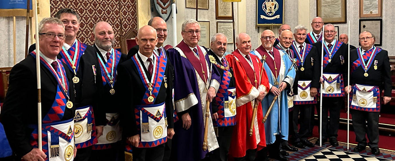 The three principals, Chris Butterfield and the acting Provincial grand officers.