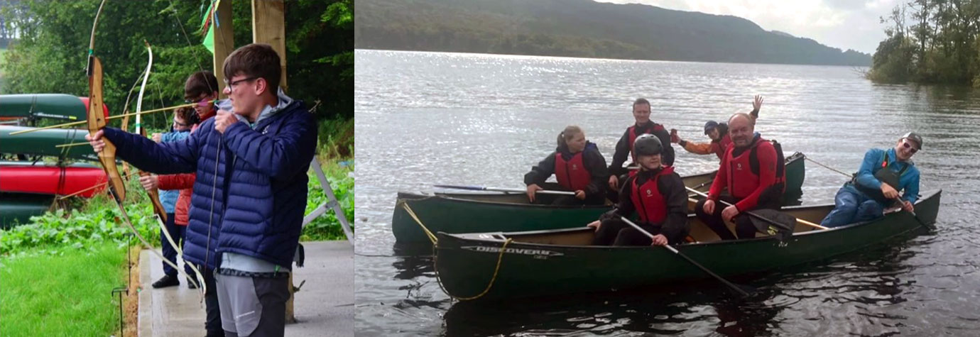 Pictured left: Archery lessons. Pictured right: Canoeing.