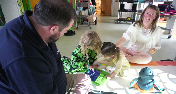 Kirsty, Lilly and Lottie trying out the new equipment under the watchful eye of Dan.