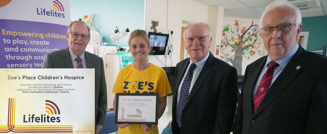 Gemma proudly receiving the certificate from Lifelites and supported by our technology champions, WLFC. From left to right, are: Colin Rowling, Derek Parkinson and Malcolm Alexander.