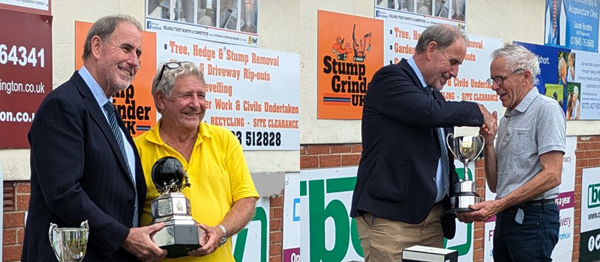 Pictured left: Frank Umbers (left) presents the Cowper trophy to Keith Carter. Pictured right: Frank Umbers (left) presents the Crewdson trophy to Paul Davis.