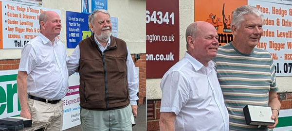 Pictured left; Duncan Smith (left) presents the semi-finalists prize to Bill Richmond. Pictured right: Duncan Smith (left) presents the semi-finalists prize to Robert Stafford.