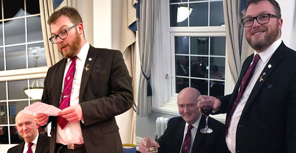 Pictured left: Will Buchanan Jnr (right) proposes a toast to his dad. Pictured right: Will Buchanan Jnr (right) shares wine with his dad.