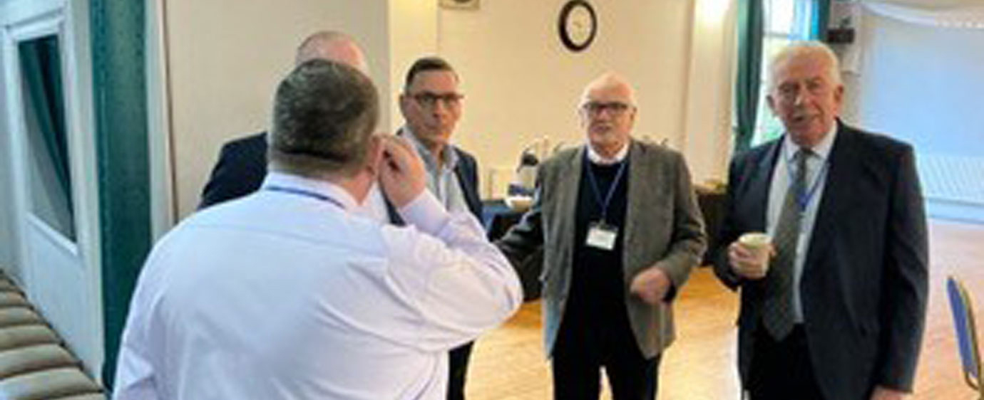 Pictured from left to right, are: Colin Latimer, David Marlon, Eddie Wilkinson, Patrick Walsh, (the Trafford Group Executive), and Mark Matthews enjoying a chat prior to the start of the meeting.