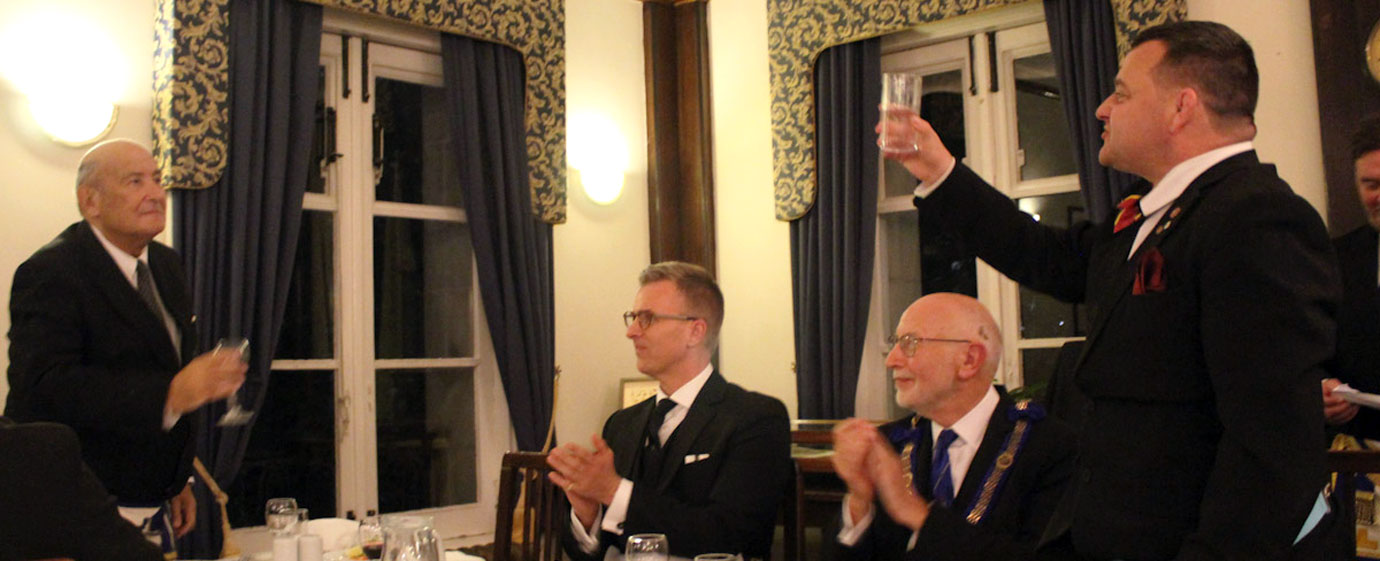 Adam Lindop (right) toasts Steven Freedman.