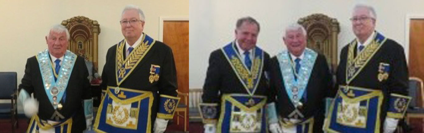 Pictured left: John Murphy (right) congratulates John Rawcliffe. Pictured right from left to right, are: Graham Chambers, John Rawcliffe and John Murphy.