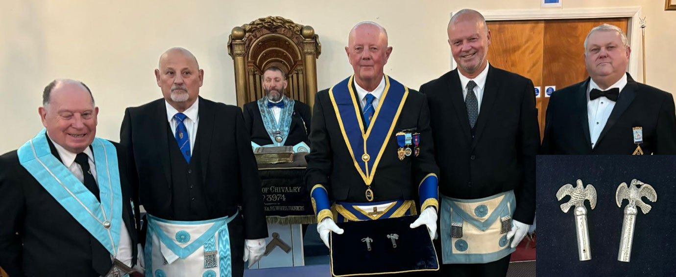 Paul Kay presenting the wand tops to the WM and members of Neptune Lodge.