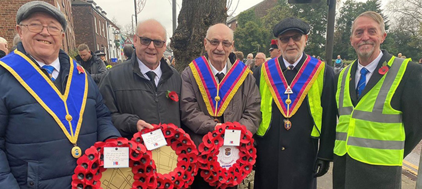 Masons from Peace Lodge laying wreathes in Westhoughton.