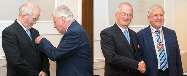 Pictured left: Rob Cairns DL attaches the BEM to Dennis Laird. Pictured right: Dennis Laird (left) and Rob Cairns.