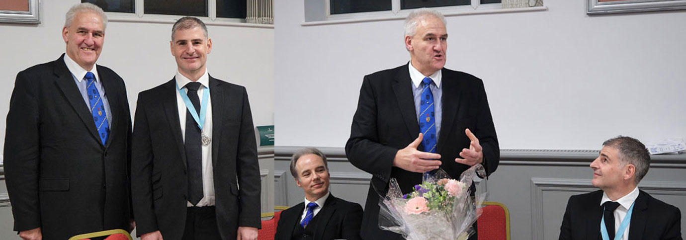 Pictured left: Andrew Whittle (left) and Daniel Craig. Pictured right from left to right, are: Andrew Whittle (centre) giving his compelling speech, with Jonathan Heaton (left) and Daniel Craig both listening to Andrew.