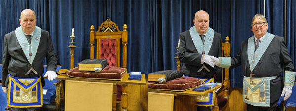 Pictured left: John Phillips, proud to be WM again. Pictured left: John being congratulated by Glynn Jones.