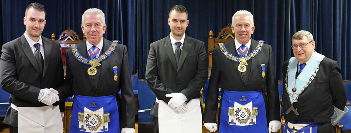 Pictured left: Proud Dale (left) being congratulated by Mark. Pictured right from left to right, are: Dale Calderbank, Mark Matthews and Bill Jay.