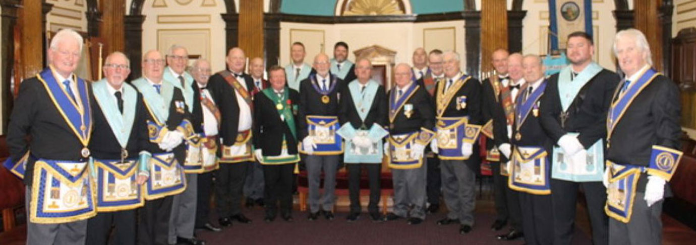 Principal guests, WM, installing master, lodge members and guests,