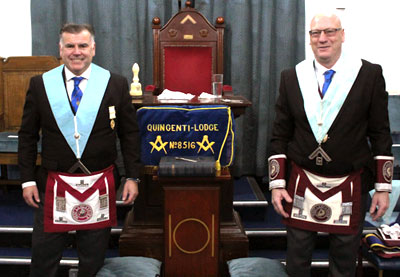 Installing master Philip Hughes (right) and WM Nick.