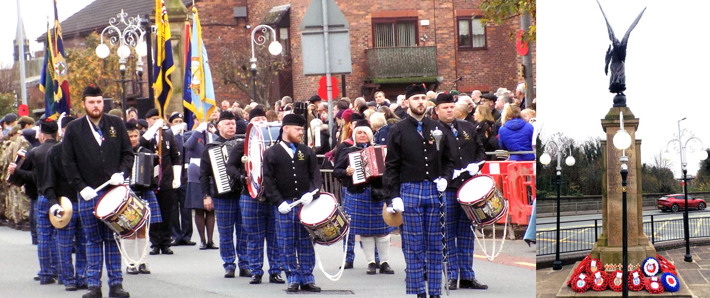 Pictured left: Preparing for the march past and salute. Pictured right: Wreaths laid. 