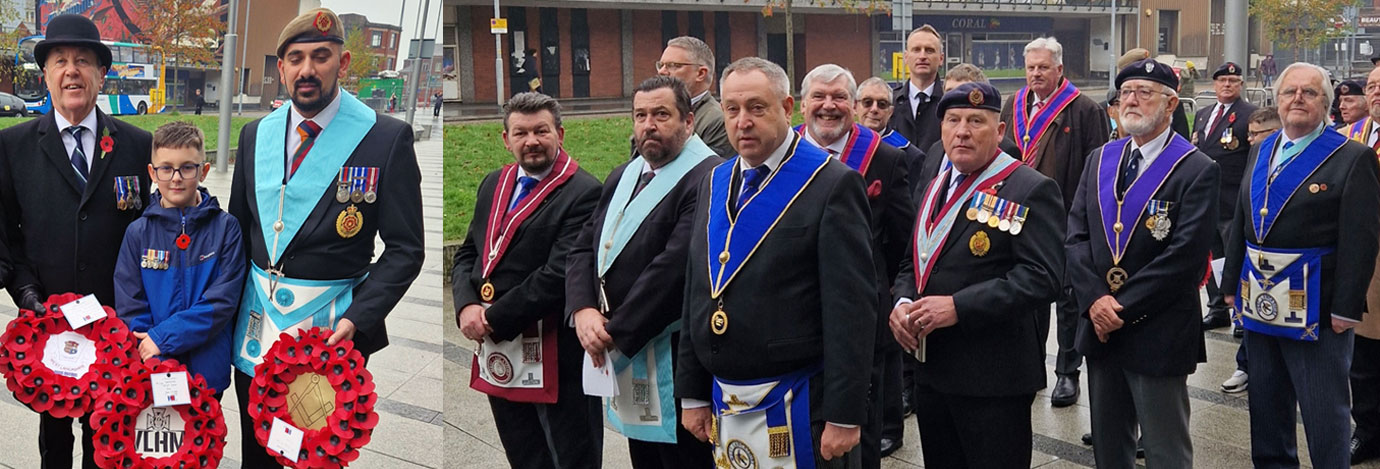 Pictured left from left to right, are: Alan Whittle, Master Whalley and Carl Powell. Pictured right: Preston Masons in the parade.