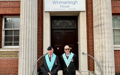 John Moore (left) and Mike Hamilton outside Warrington Masonic Hall.