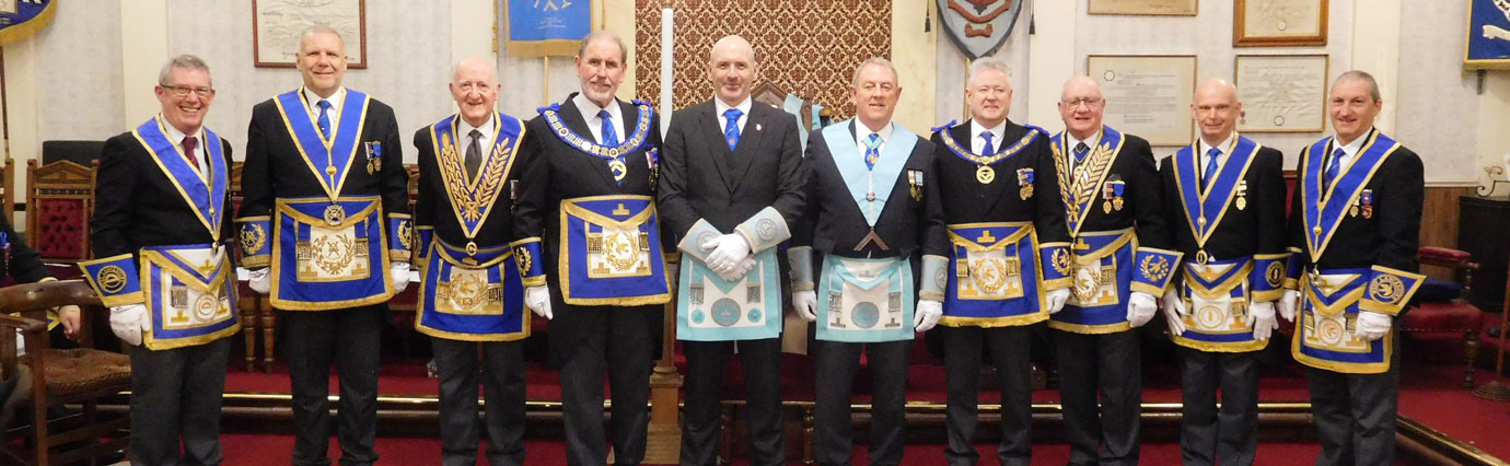 The Furness and South Lakeland Group executive and the grand officers join Frank, Mark and Tom.