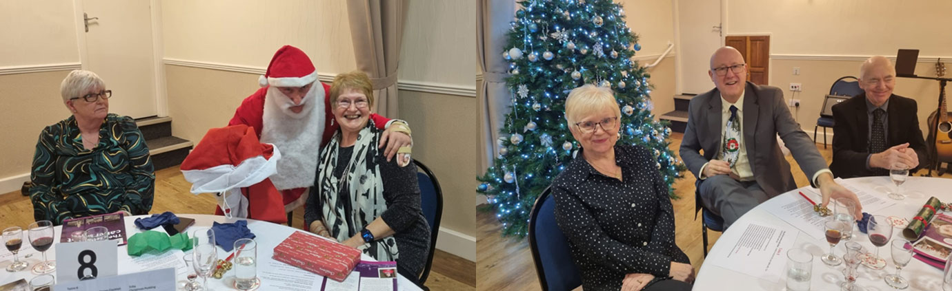 Pictured left from left to right, are: Dot Crabtree, Santa and Janet Ridal. Pictured right from left to right, are: Mrs Rogerson, Gary Rogerson and Joe Crabtree enjoying the atmosphere.