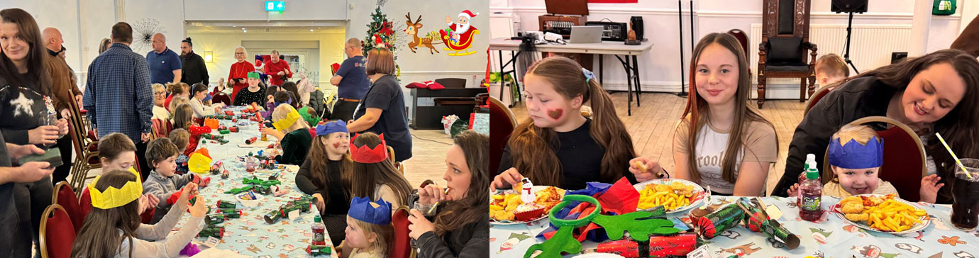 Pictured left Children enjoying the activities. Pictured right: Children tucking in