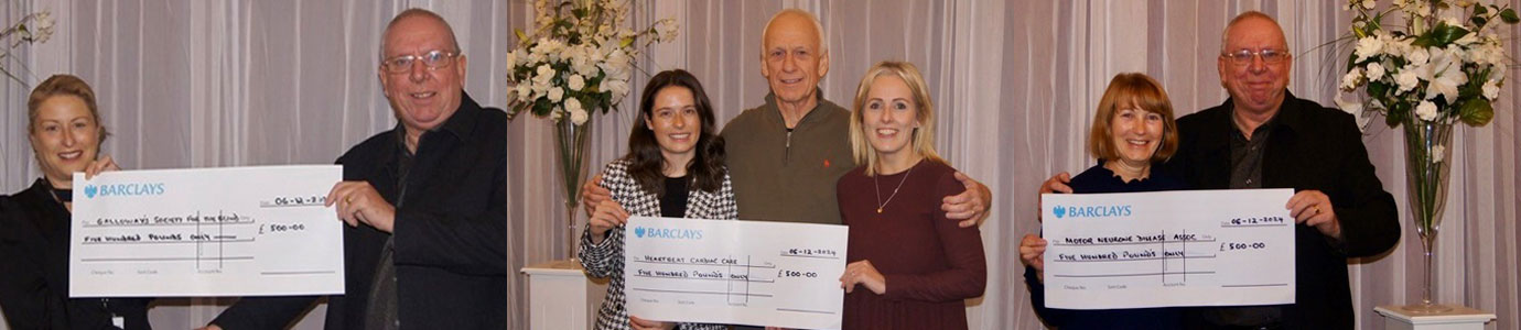 Pictured left: Michelle Hawley and Paul Hardman. Pictured centre: Harold Sutcliffe with Sally Field and Lisa Riding. Pictured right: Frances Clare and Paul Hardman