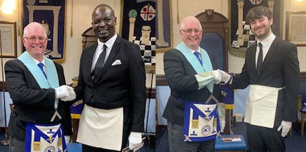 Pictured left: Arthur Pettit (left) congratulating Napoleon Ntumazah. Pictured right: Arthur Pettit (left) congratulating Adam Ball.