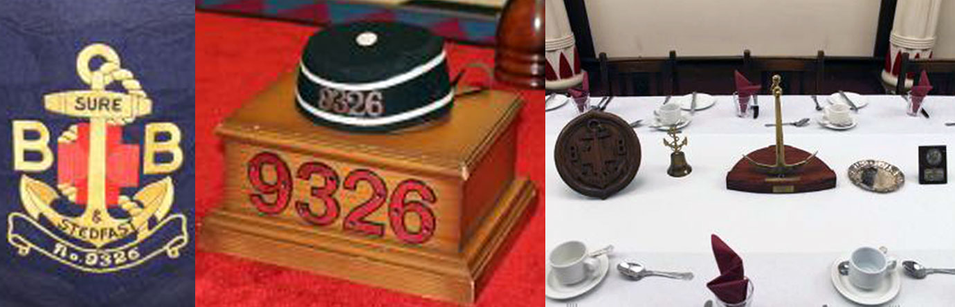 Pictured left: Secretary’s cover from the Boys Brigade lodge, Sure and Stedfast Lodge No 9326. Pictured centre: The chapter podium and cap. Pictured right: Chapter BB historic table ornaments.