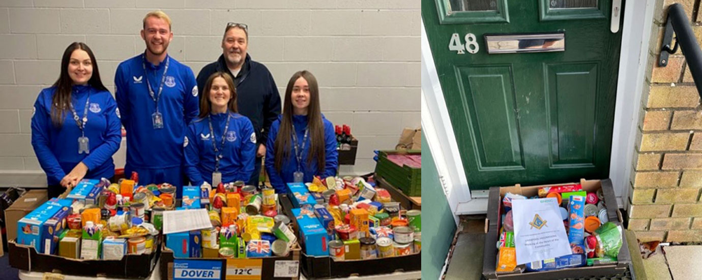 Pictured left: Volunteers packing hampers at BNENC. Pictured right: Hamper delivery.