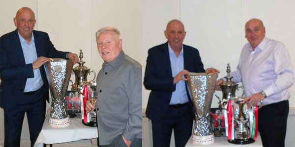 Pictured left: Gary McAllister (left) and Sammy Lee. Pictured right: Gary McAllister (left) and Alan Cartwright.