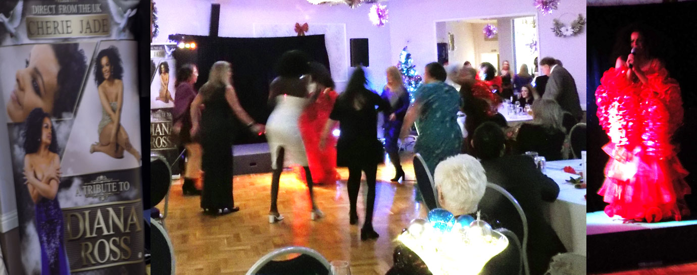 Pictured left: Cherie Jade. Pictured centre: Dancing queens. Pictured right: Cherie Jade is the Lady in Red.