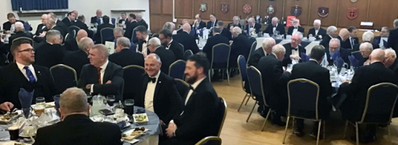 A packed dining room of 70 diners at the Palace Masonic Hall