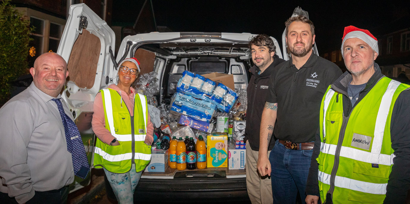 Pictured from left to right, are: Peter Grihault, a Helping Hearts volunteer, Deputy Group Charity Steward Jon Borris, David Jenkinson and Helping Hearts Chairman Andrew Mills.