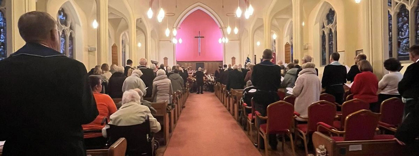 The beautiful United Reform Church with part of the congregation.