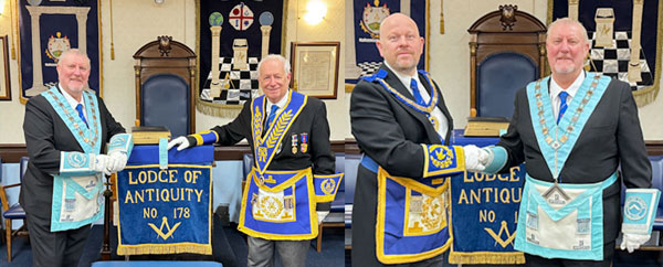 Pictured left: WM Mick Hargreaves (left) and Stewart Cranage. Pictured right: Malcolm Bell (left) congratulates Mick Hargreaves. 