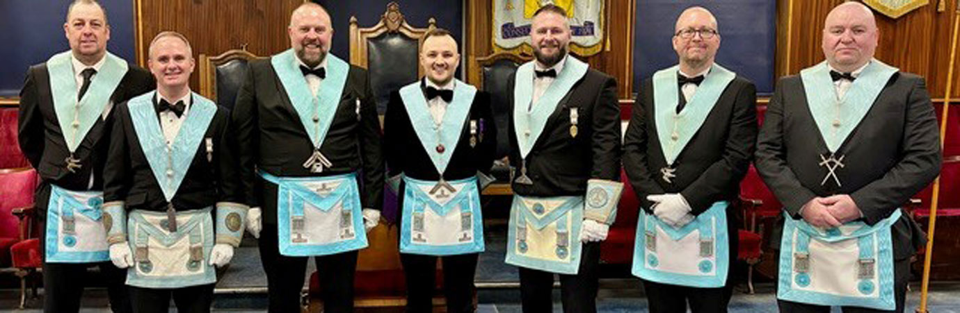 Pictured from left to right, are: Colin Preston JD, Michael Kipping JW, Chris Upton IPM, Adam Dennett WM, Kieran Taylor-Bradshaw SW, Ewan Farquhar SD and Stuart McGrath IG.