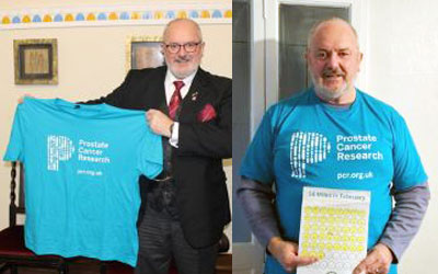 Pictured left: Bob has the T-shirt. Pictured right: Bob and his February walking schedule.