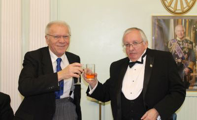 A toast to Derek Parkinson (left) from Kevin Banning.