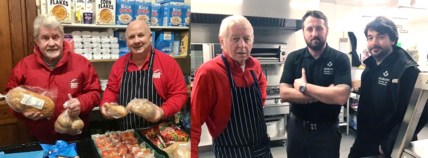 Pictured left: Geoff Crossland (left) and Robert Bentwood help to organise the larder. Pictured right from left to right, are: Paul Caddy, David Jenkinson and Jon Boriss.